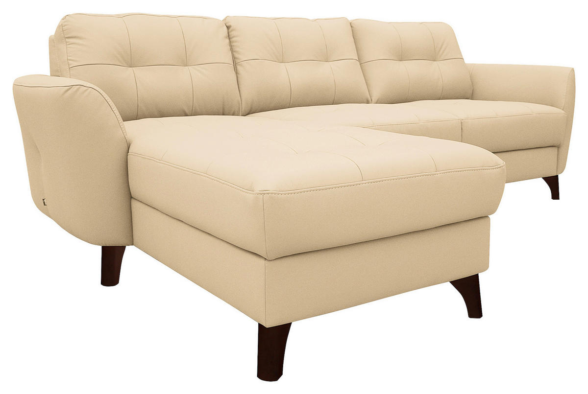 ECKSOFA in Lederlook Echtleder Beige  - Beige/Buchefarben, Design, Leder/Holz (238/168cm) - Livetastic