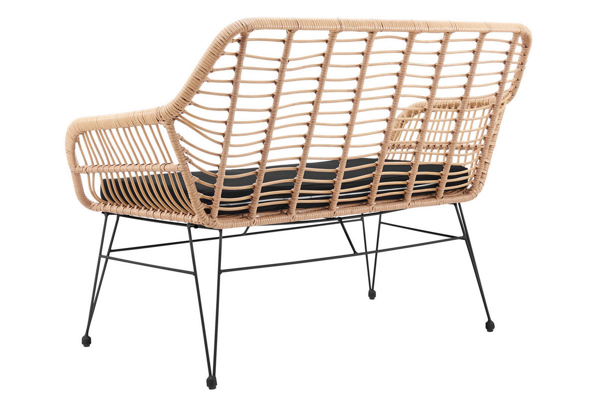 SITZBANK in Metall, Kunststoff Naturfarben, Schwarz  - Schwarz/Naturfarben, MODERN, Kunststoff/Metall (120/85/69cm) - Livetastic