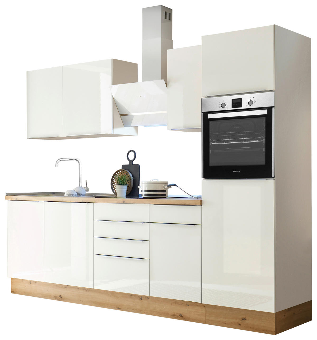 MODULKÖK 280 cm   i vit, ek Artisan, vit högglans  - vit/aluminiumfärg, Lifestyle, trämaterial/plast (280cm) - Respekta