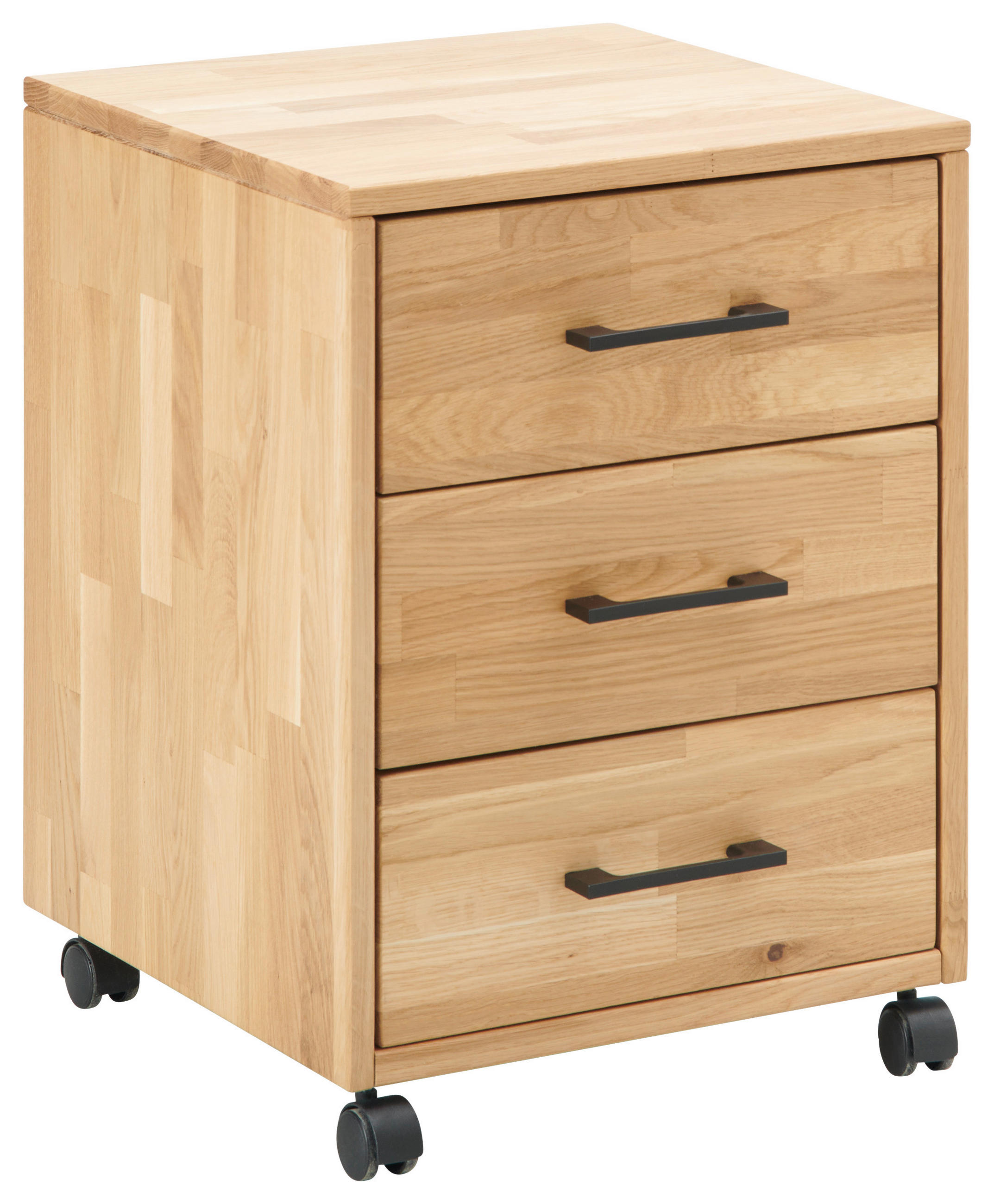 ROLLCONTAINER Kerneiche massiv  - Schwarz, Basics, Holz/Kunststoff (40/56,7/42cm) - Livetastic
