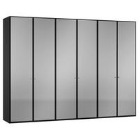 KLEIDERSCHRANK 303/220/59 cm,  in Schwarz, 6-türig  - Silberfarben/Schwarz, Design, Glas/Holzwerkstoff (303/220/59cm) - Jutzler