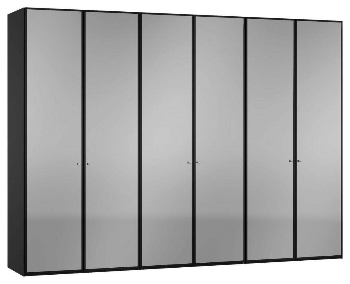 KLEIDERSCHRANK 303/220/59 cm,  in Schwarz, 6-türig  - Silberfarben/Schwarz, Design, Glas/Holzwerkstoff (303/220/59cm) - Jutzler