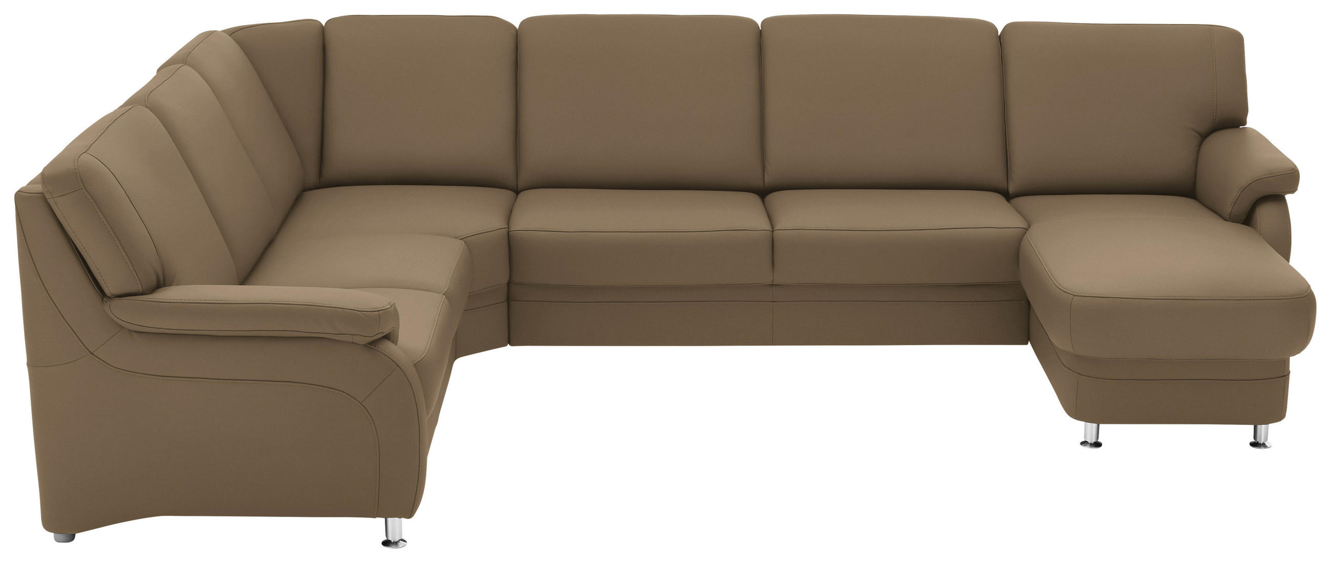 WOHNLANDSCHAFT  in Echtleder Khaki  - Khaki/Alufarben, KONVENTIONELL, Leder/Metall (239/329/165cm) - Beldomo Premium