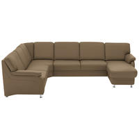 WOHNLANDSCHAFT  in Echtleder Khaki  - Khaki/Alufarben, KONVENTIONELL, Leder/Metall (239/329/165cm) - Beldomo Premium