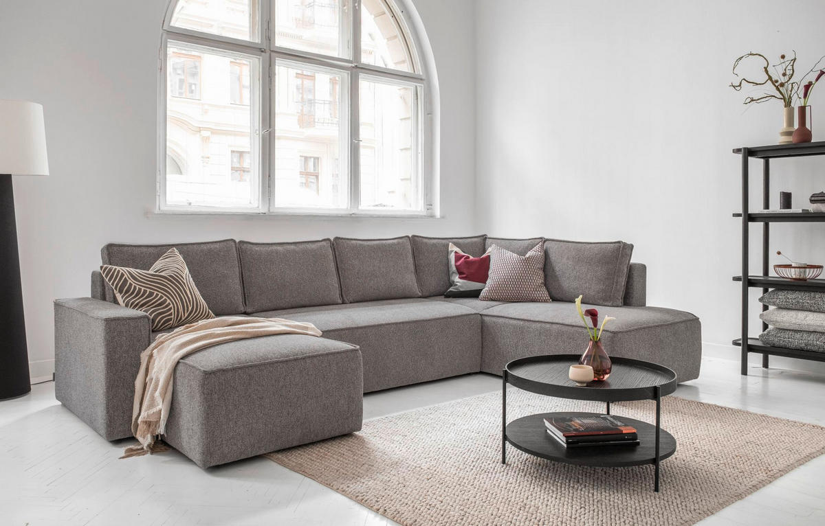 SJEDEĆA GARNITURA tekstil  siva   - bijela/siva, Design, tekstil/plastika (156/322/194cm) - MID.YOU