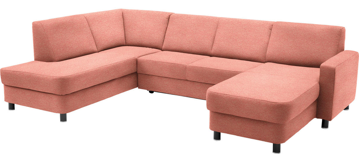 WOHNLANDSCHAFT in Webstoff Koralle  - Koralle/Schwarz, Design, Holz/Textil (198/296/165cm) - Xora