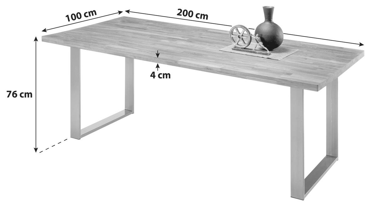 ESSTISCH Eiche massiv rechteckig Eichefarben, Silberfarben  - Eichefarben/Silberfarben, MODERN, Holz/Metall (200/100/76cm) - MID.YOU