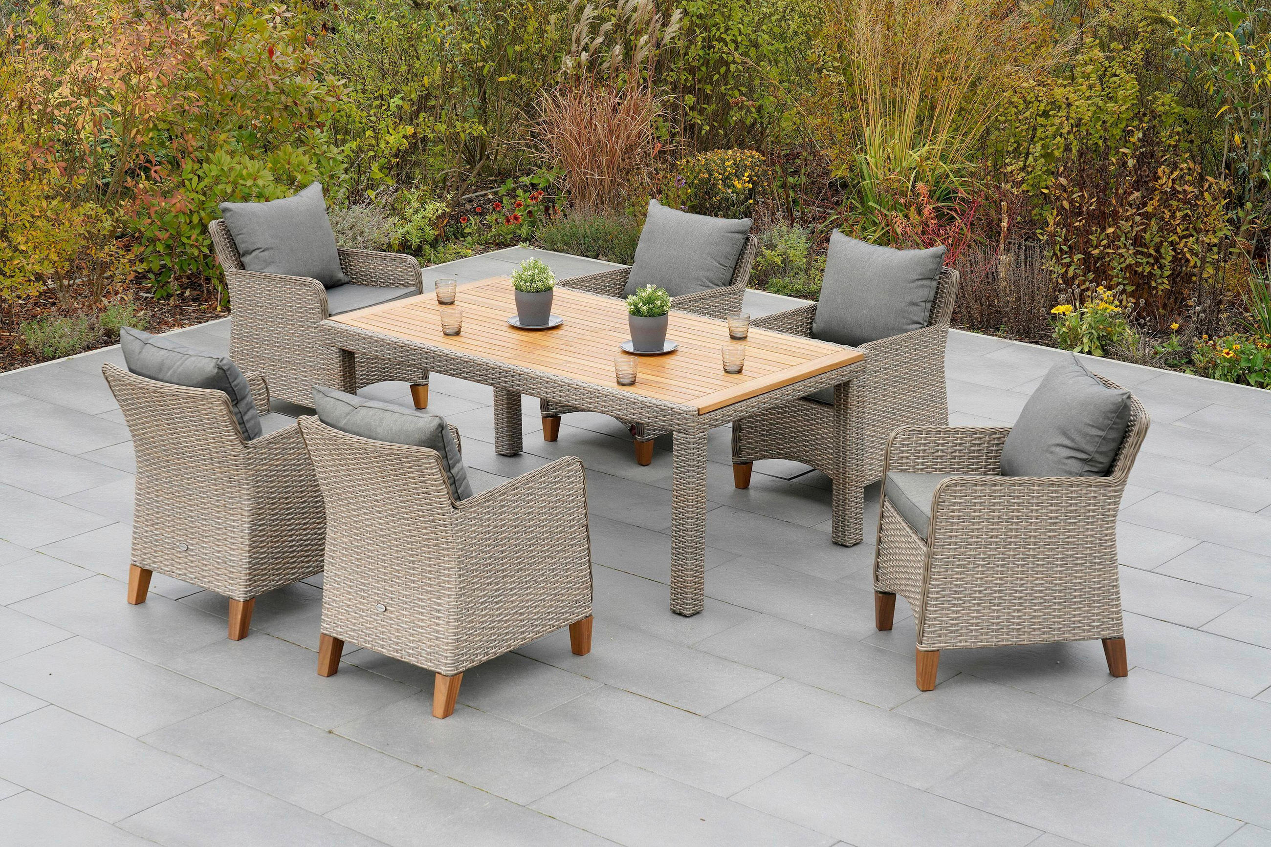 GARTENTISCHGRUPPE Akazie Hartholz Stahl  - Beige/Beigebraun, KONVENTIONELL, Holz/Kunststoff - Gardenson