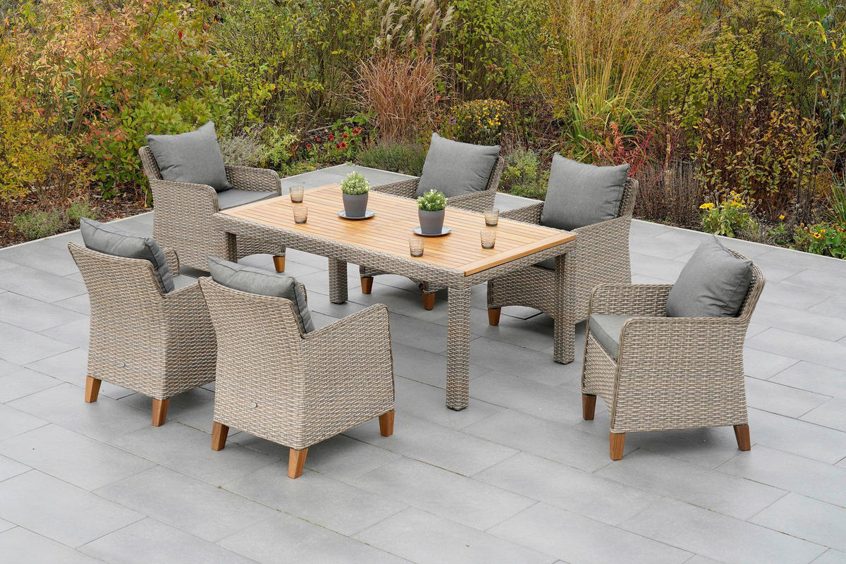 GARTENTISCHGRUPPE Akazie Hartholz Stahl  - Beige/Beigebraun, KONVENTIONELL, Holz/Kunststoff - Gardenson