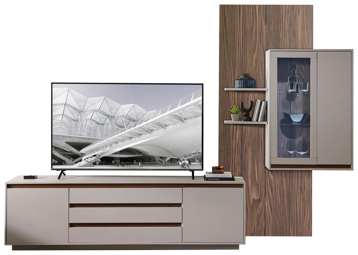 WOHNWAND  in Nussbaumfarben, Kaschmir  320/232/45 cm  - Kaschmir/Nussbaumfarben, Design, Glas/Holzwerkstoff (320/232/45cm) - Stylife