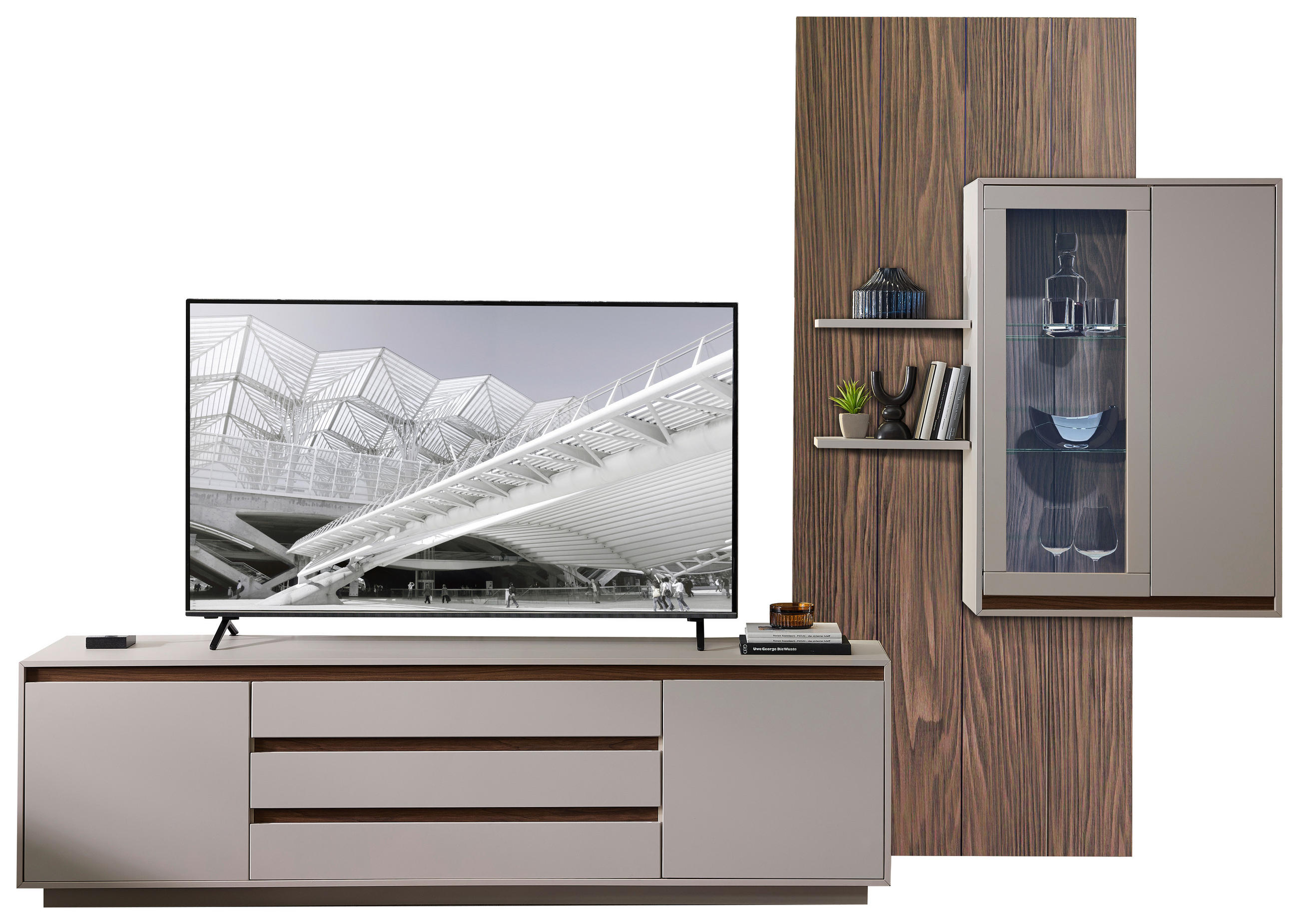 Set Mobilă Living, culoare lemn de nuc, cașmir, 320/232/45 cm