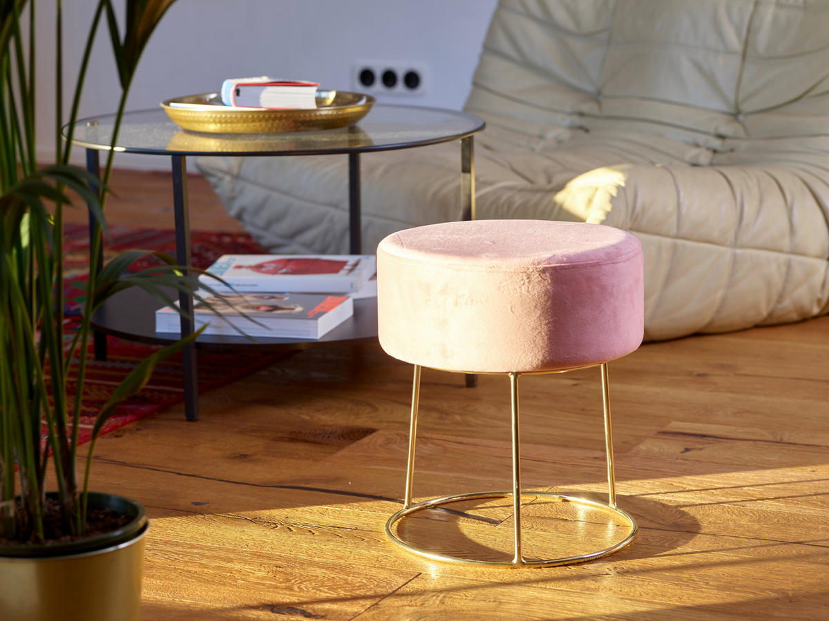 HOCKER Samt Rosa  - Goldfarben/Rosa, Design, Textil/Metall (35,5/40,5/35,5cm) - Echtwerk