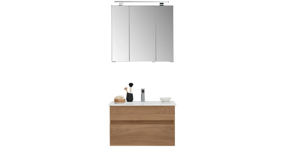 BADEZIMMER 3-teilig in 72 cm - Eiche dunkel/Weiß, Design, Keramik/Holzwerkstoff (72cm) - Novel
