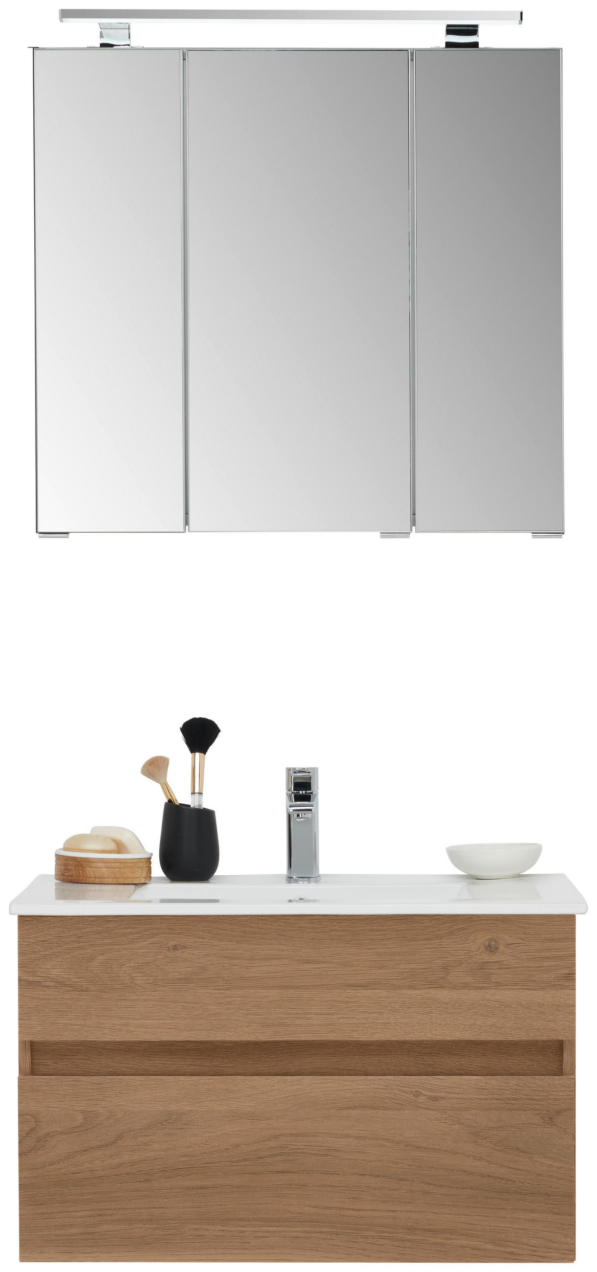 BADEZIMMER 3-teilig  in 72 cm  - Eiche dunkel/Weiß, Design, Keramik/Holzwerkstoff (72cm) - Novel