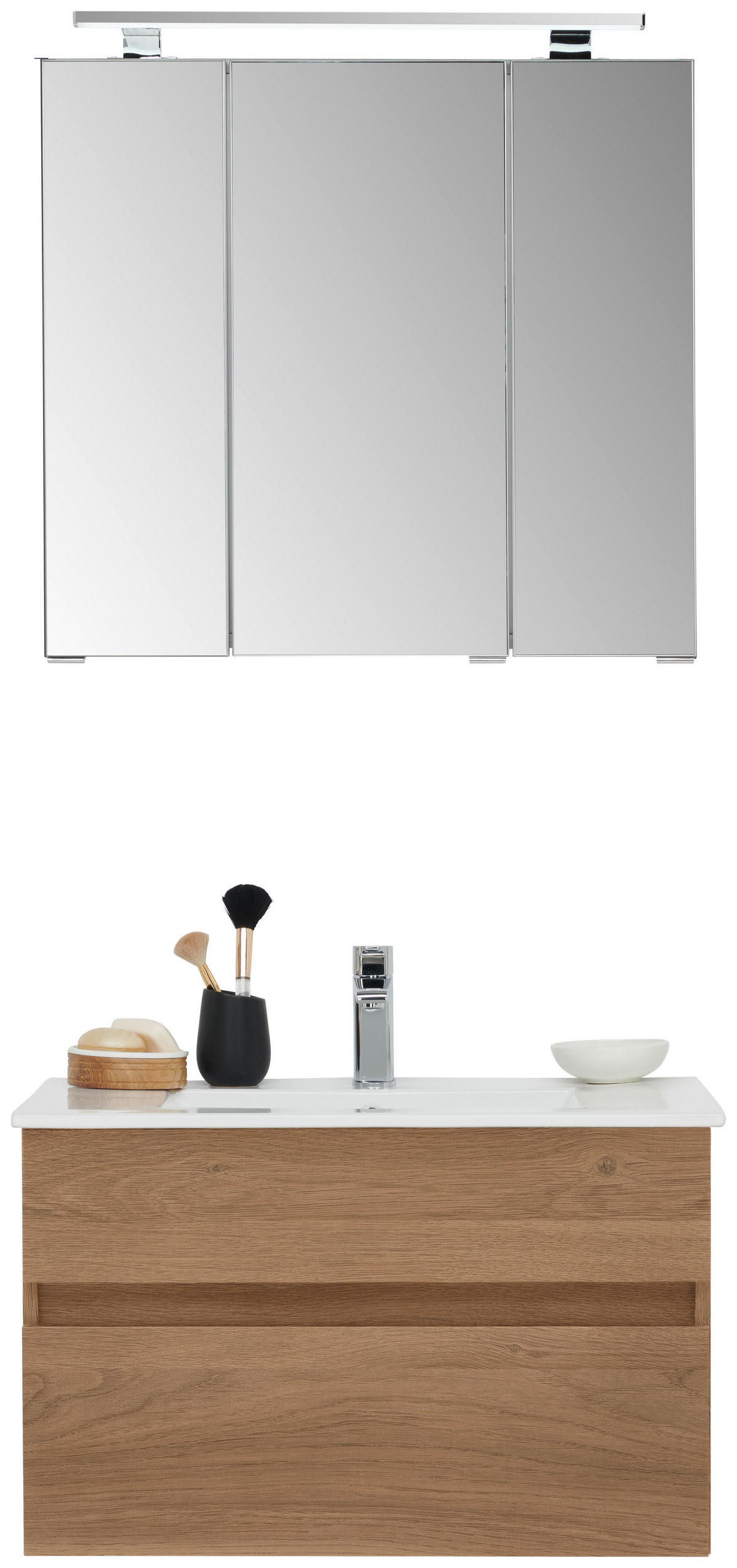 BADEZIMMER 3-teilig  in 72 cm  - Eiche dunkel/Weiß, Design, Keramik/Holzwerkstoff (72cm) - Novel