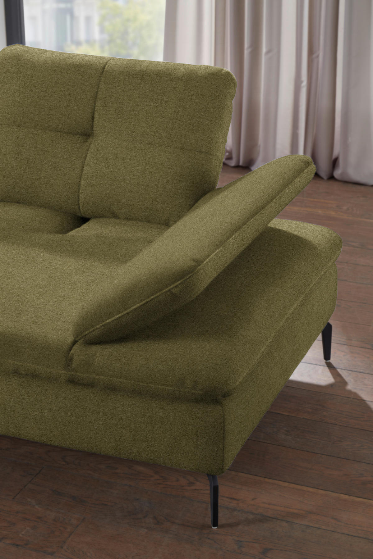 ECKSOFA in Flachgewebe Olivgrün  - Schwarz/Olivgrün, Design, Textil/Metall (157/344cm) - Chilliano
