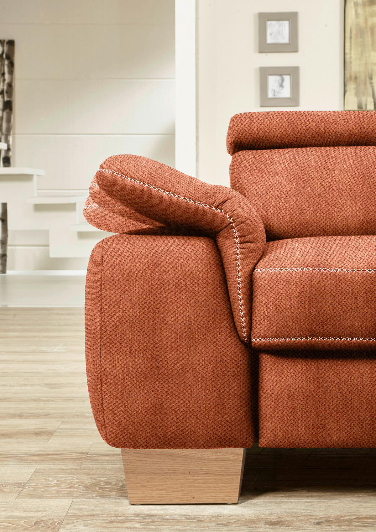 ECKSOFA in Mikrofaser Terracotta  - Eichefarben/Beige, Natur, Holz/Textil (226/273cm) - Beldomo System