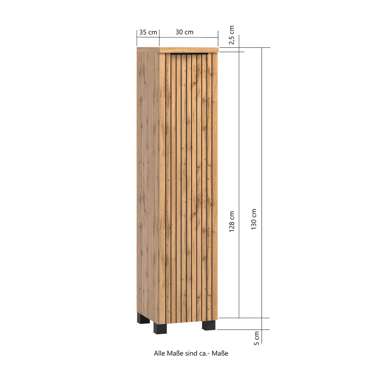 MIDISCHRANK 30/130/35 cm  - Eiche Wotan/Schwarz, MODERN, Holzwerkstoff/Kunststoff (30/130/35cm) - Held
