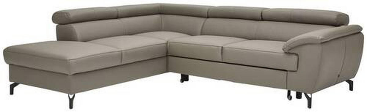 ECKSOFA in Echtleder Schlammfarben  - Schlammfarben/Schwarz, Design, Leder/Metall (220/256cm) - Celina Home