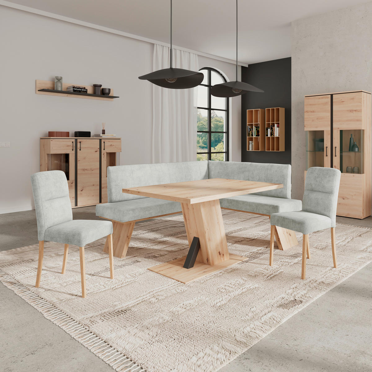 ECKBANK 185/150 cm Webstoff Hellgrau   - Eichefarben/Hellgrau, KONVENTIONELL, Textil (185/150cm) - Livetastic