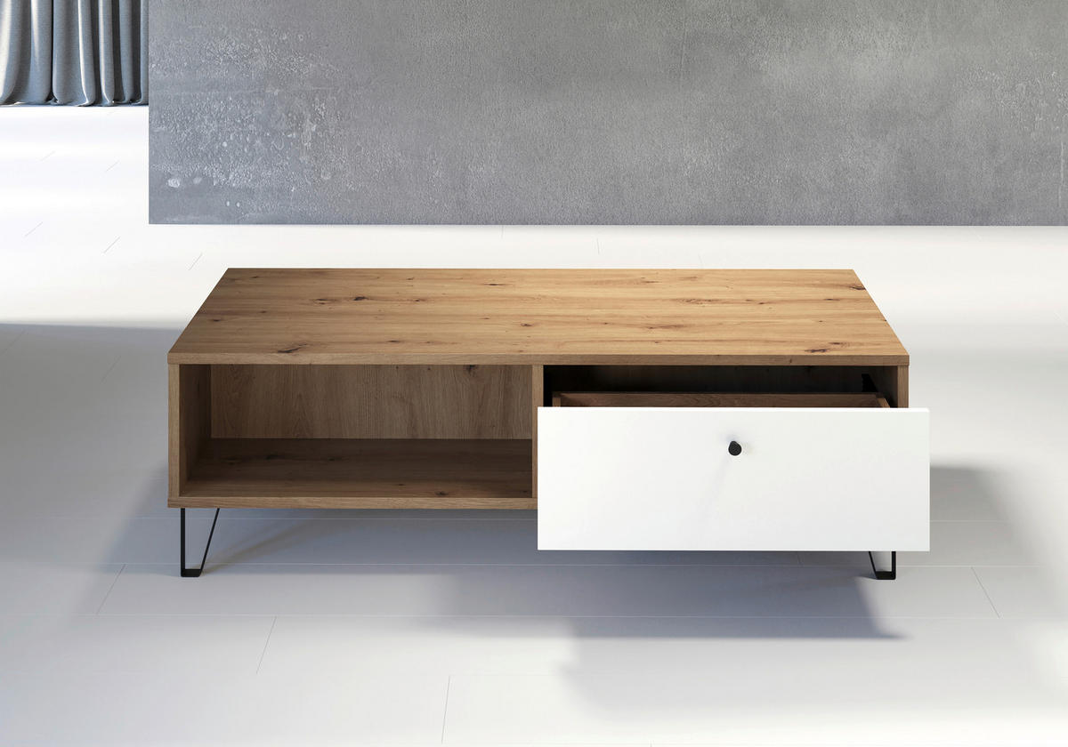COUCHTISCH 110/60/37 cm TOUCH rechteckig Eiche Artisan, Weiß  - Schwarz/Weiß, Design, Holzwerkstoff/Kunststoff (110/60/37cm) - MID.YOU