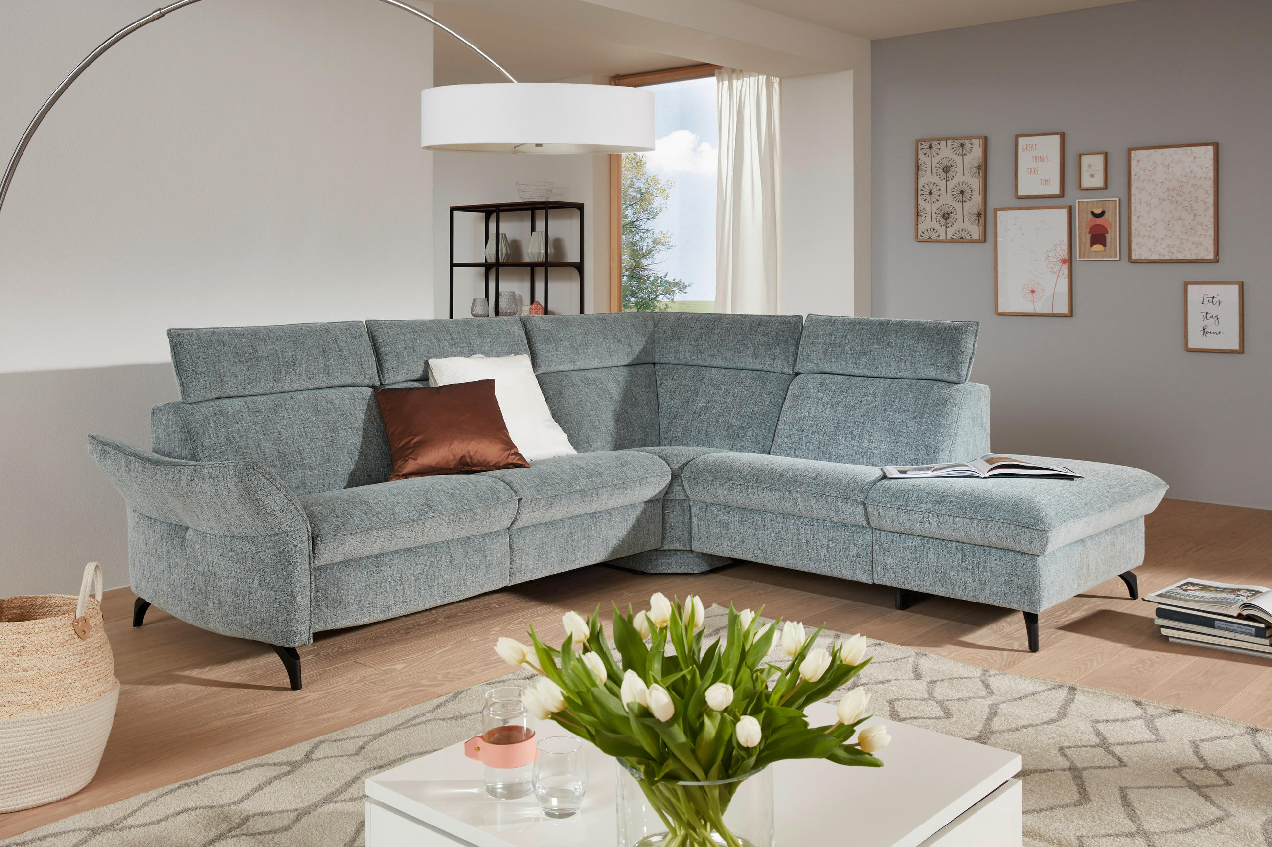 WOHNLANDSCHAFT Mikrofaser Silberfarben  - Edelstahlfarben/Silberfarben, Design, Textil/Metall (199/258cm) - Himolla