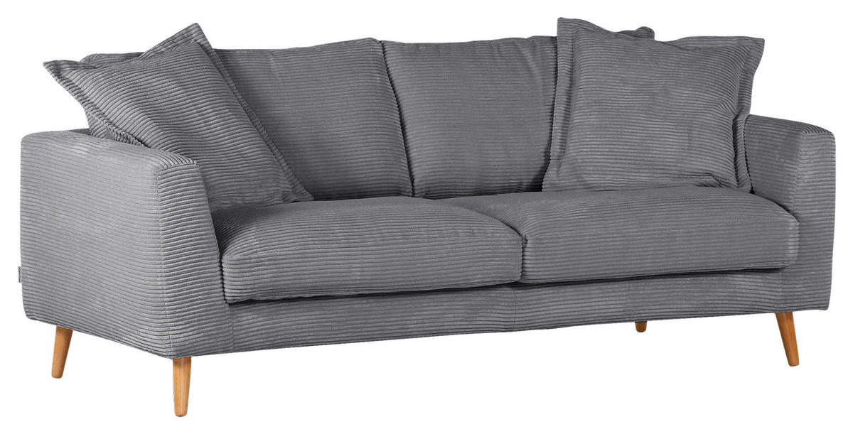BIGSOFA in Cord Grau  - Naturfarben/Grau, Romantik / Landhaus, Holz/Textil (220/69/100cm) - Landscape