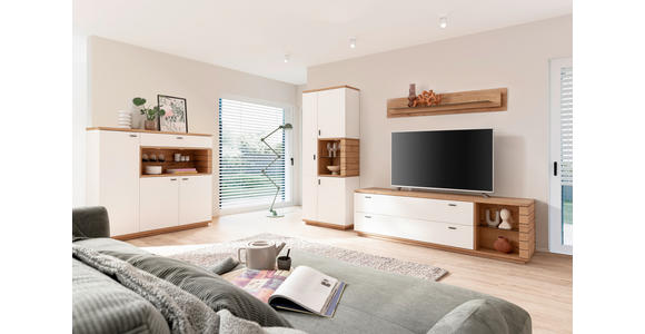 WOHNWAND  in Weiß, Wildeiche  305/202/50 cm  - Wildeiche/Anthrazit, Design, Glas/Holz (305/202/50cm) - Novel