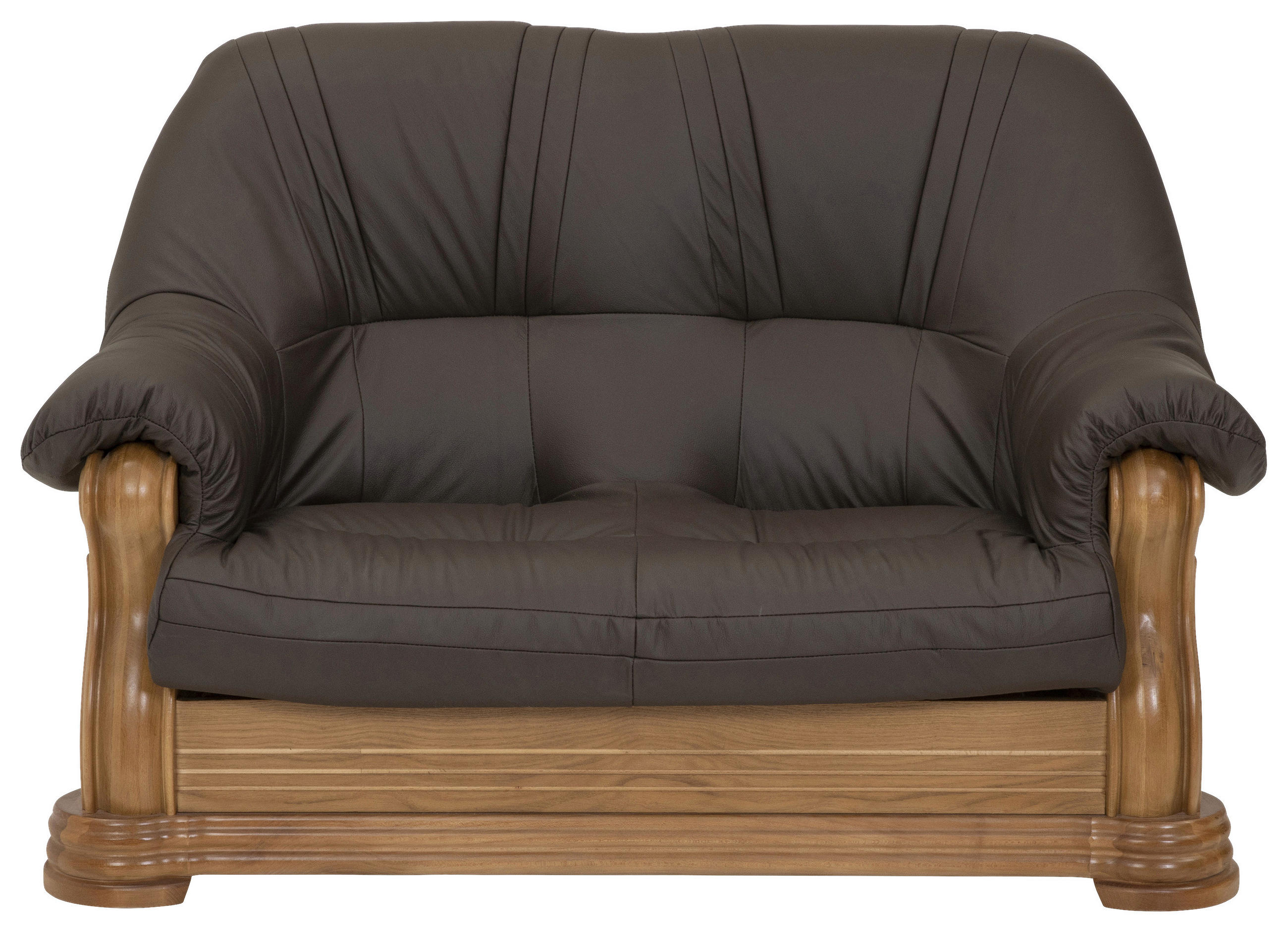 2-SITZER-SOFA Braun Echtleder  - Eichefarben/Braun, KONVENTIONELL, Leder/Holz (144/95/94cm) - Max Winzer