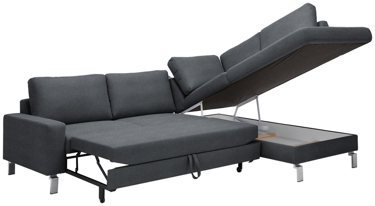 ECKSOFA in Flachgewebe Anthrazit  276/200 cm  - Chromfarben/Anthrazit, Design, Textil/Metall (276/200cm) - Hom`in