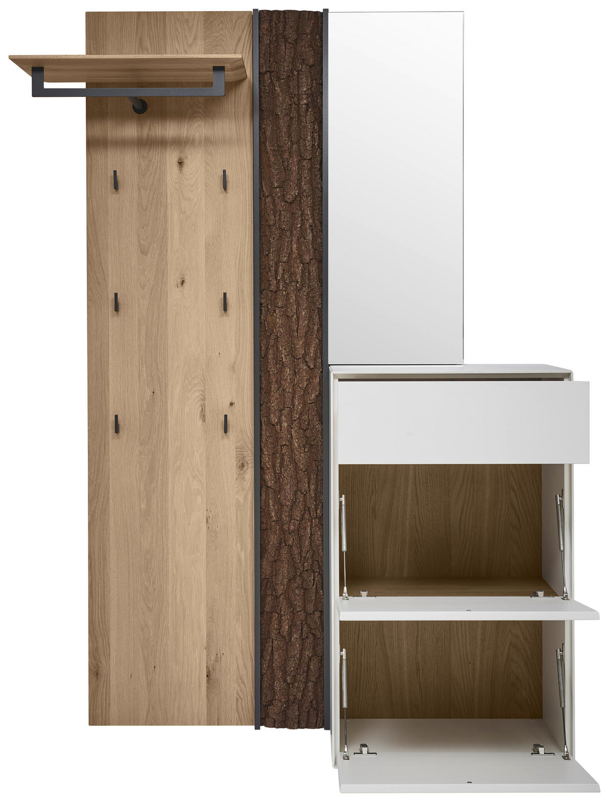 GARDEROBE 3-teilig  in 125/196/39 cm  - Eichefarben/Weiß, Design, Glas/Holz (125/196/39cm) - Johann Jakob