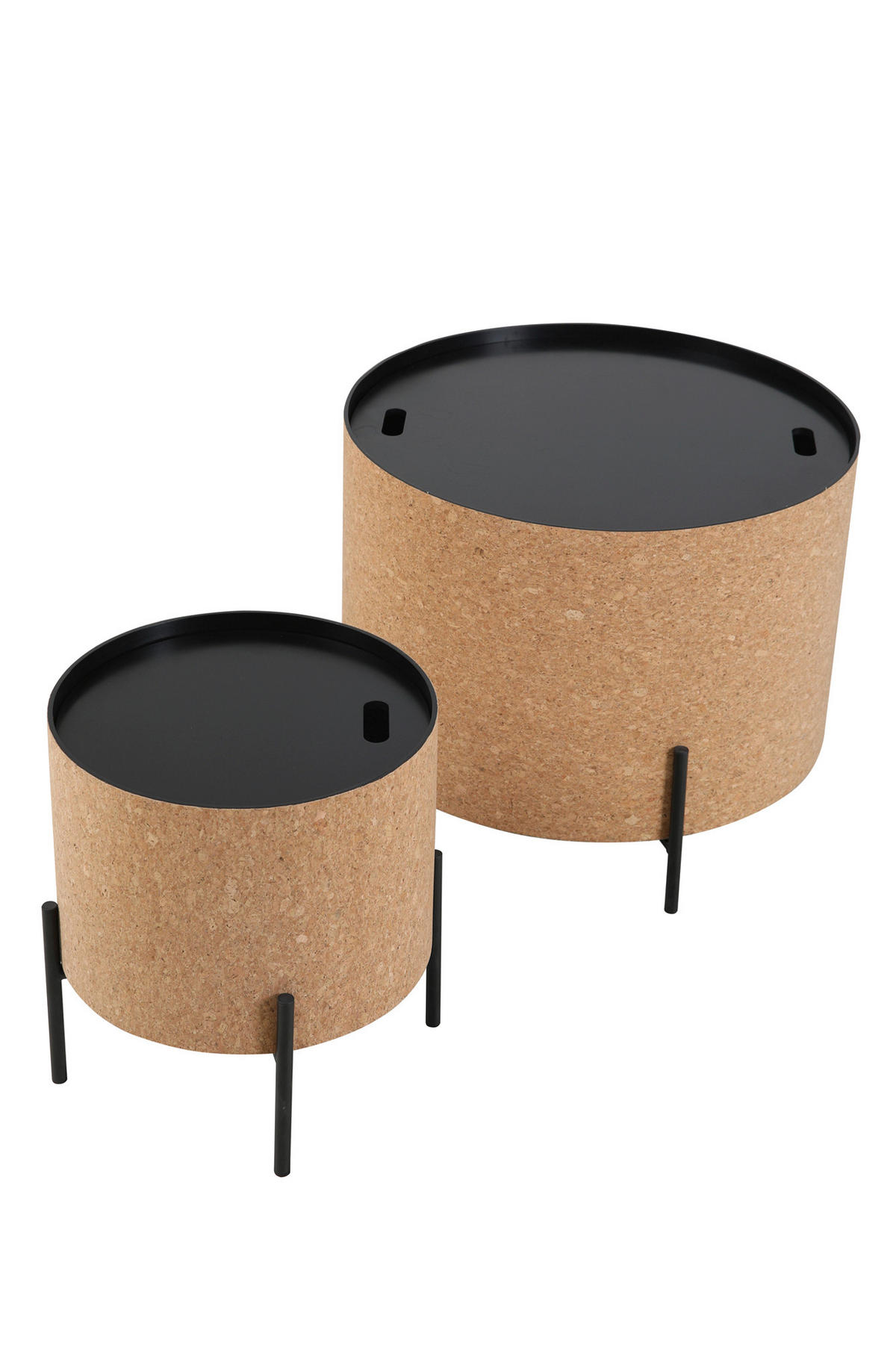 COUCHTISCHSET Kork 63-41,5/63-41,5/48,5-36,5 cm rund Naturfarben, Schwarz  - Schwarz/Naturfarben, Design, Holz/Holzwerkstoff (63-41,5/63-41,5/48,5-36,5cm) - Livetastic