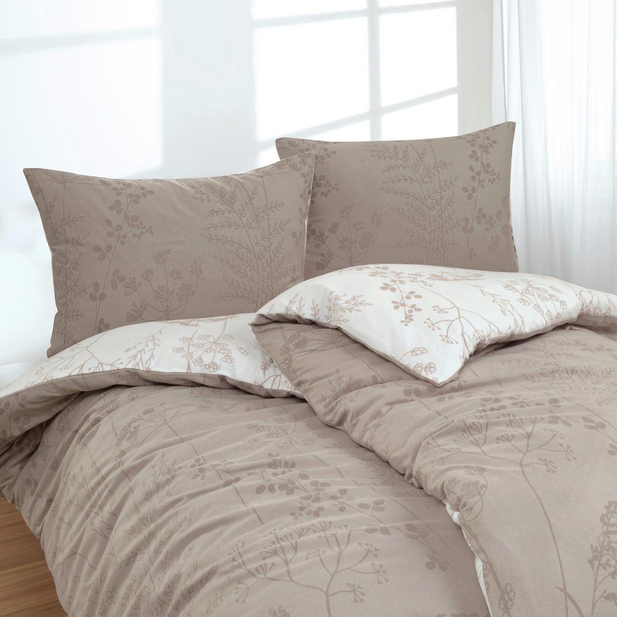 Bettwäsche 2er Set 4-teilig Flanell 135/200 cm  - Beige, Design, Textil (135/200cm) - Florella