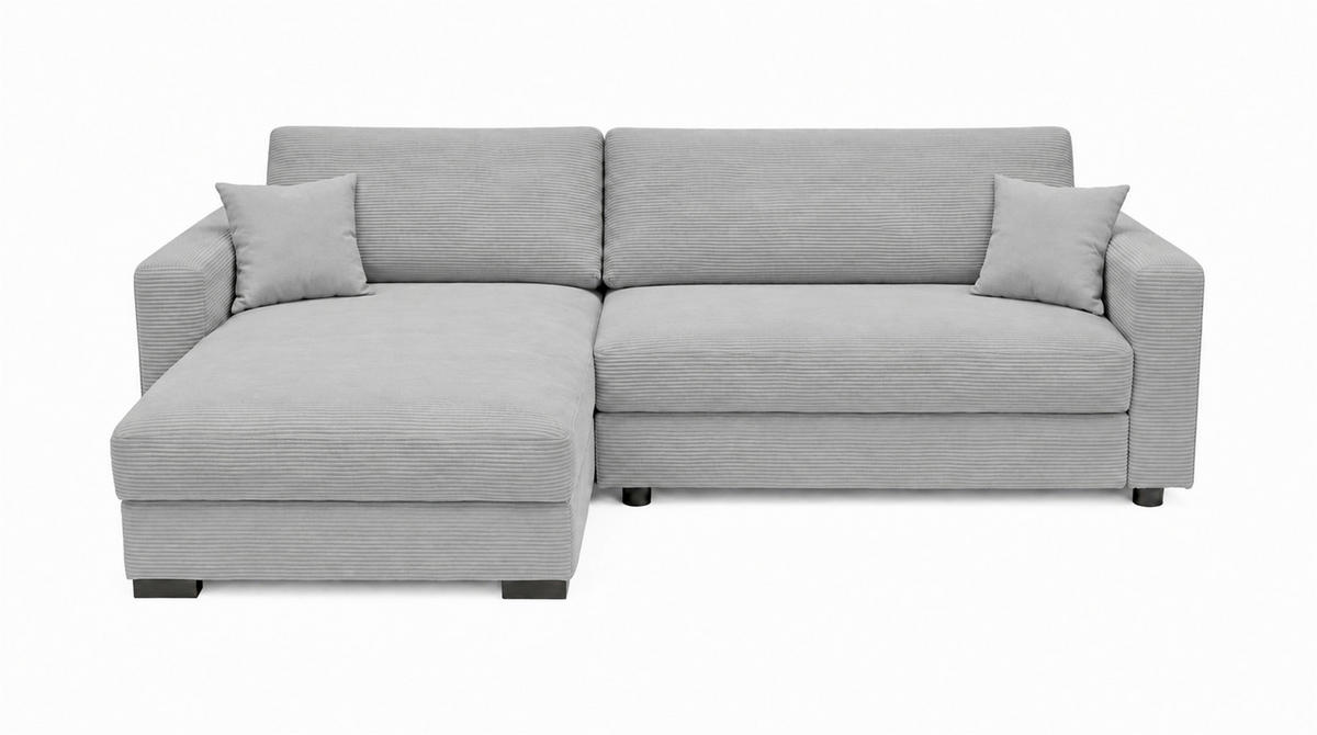 ECKSOFA Hellgrau Cord Zierkissen, Rückenkissen, Bettkasten, Topper  - Hellgrau/Schwarz, Basics, Holz/Textil (284/184cm) - MID.YOU