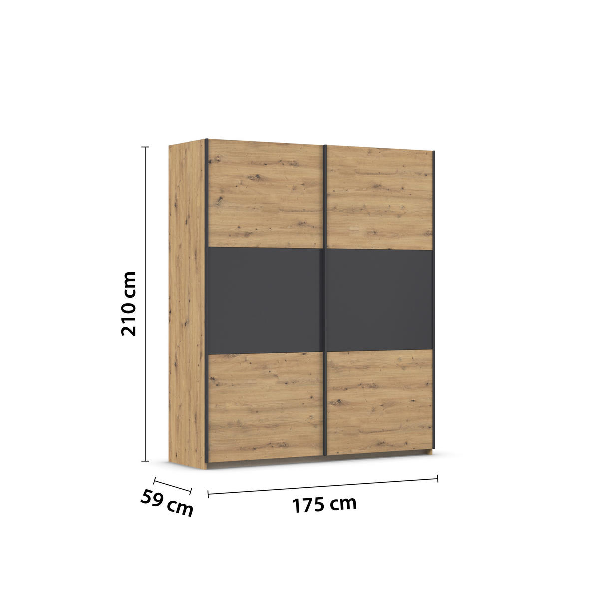 SCHWEBETÜRENSCHRANK in Grau, Eiche Artisan, Alufarben  - Alufarben/Eiche Artisan, Modern, Holzwerkstoff/Metall (175/210/59cm) - Rauch Möbel
