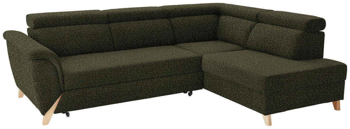 ECKSOFA  in Struktur Olivgrün  265/200 cm  - Naturfarben/Olivgrün, KONVENTIONELL, Holz/Textil (265/200cm) - Stylife