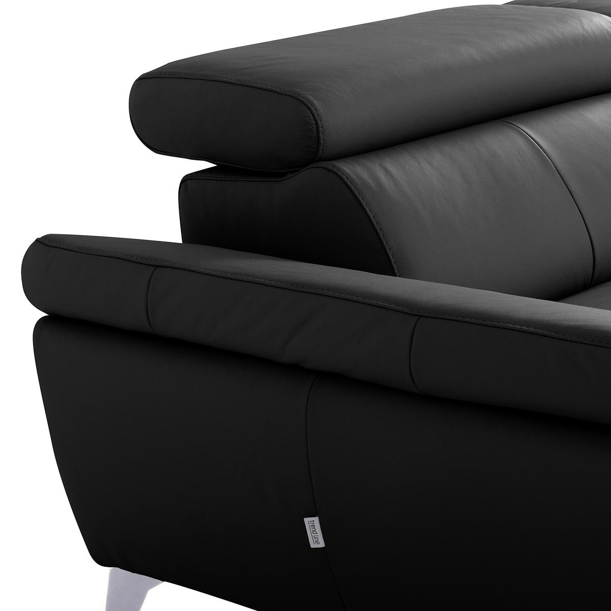 ECKSOFA SONO Schwarz Echtleder Lederlook Armteilverstellung, Kopfteilverstellung  - Chromfarben/Schwarz, Design, Leder/Textil (179/252cm) - Livetastic