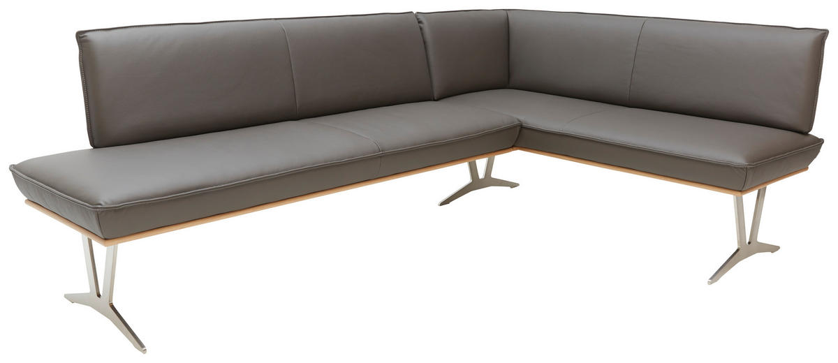 ECKBANK in Holz, Metall, Leder Schlammfarben, Eichefarben, Nickelfarben  - Edelstahlfarben/Schlammfarben, Design, Leder/Holz (162/237cm) - Ambiente
