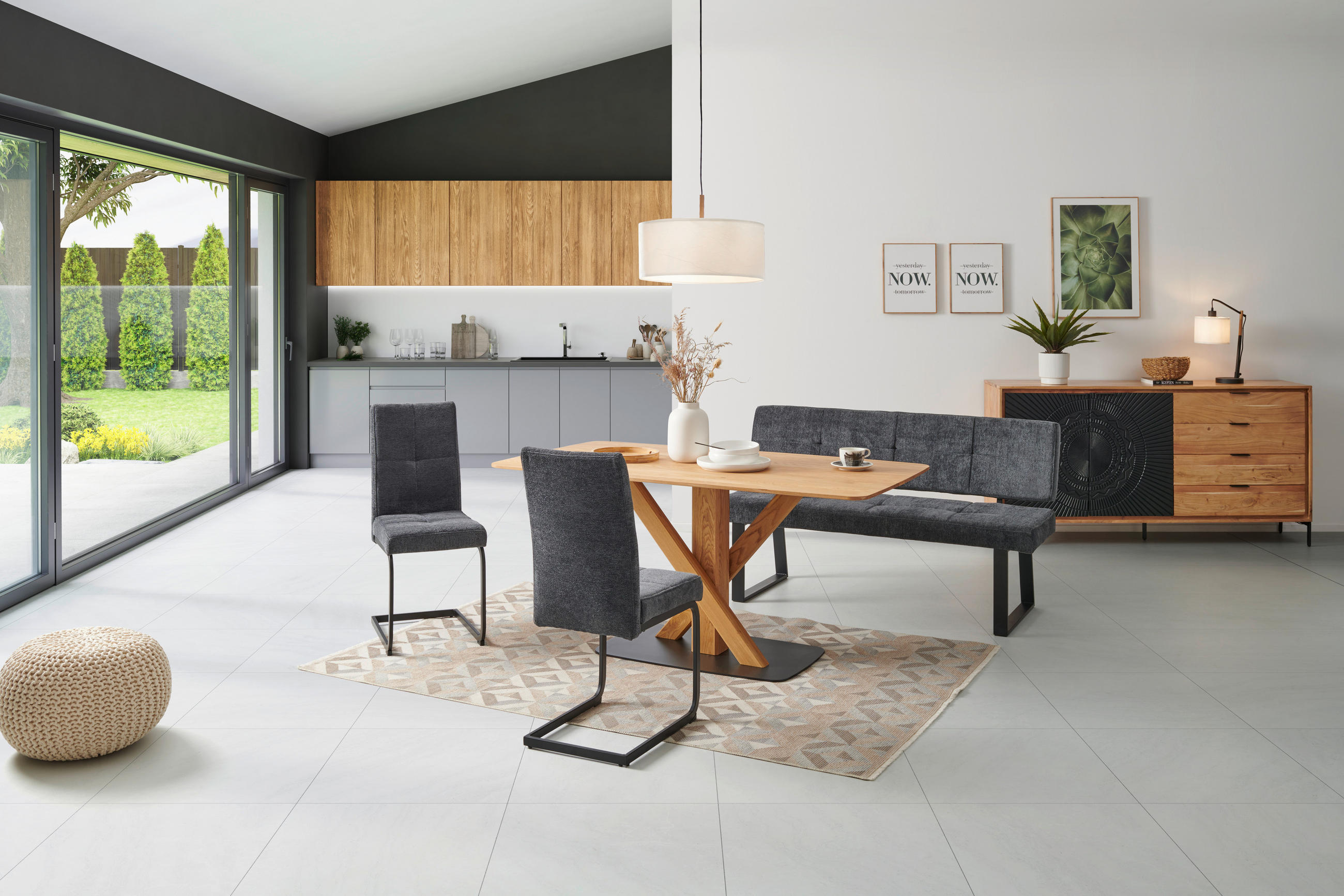 SITZBANK in Metall, Textil Dunkelgrau - Dunkelgrau/Schwarz, LIFESTYLE, Textil/Metall (140/85/56,5cm) - MID.YOU
