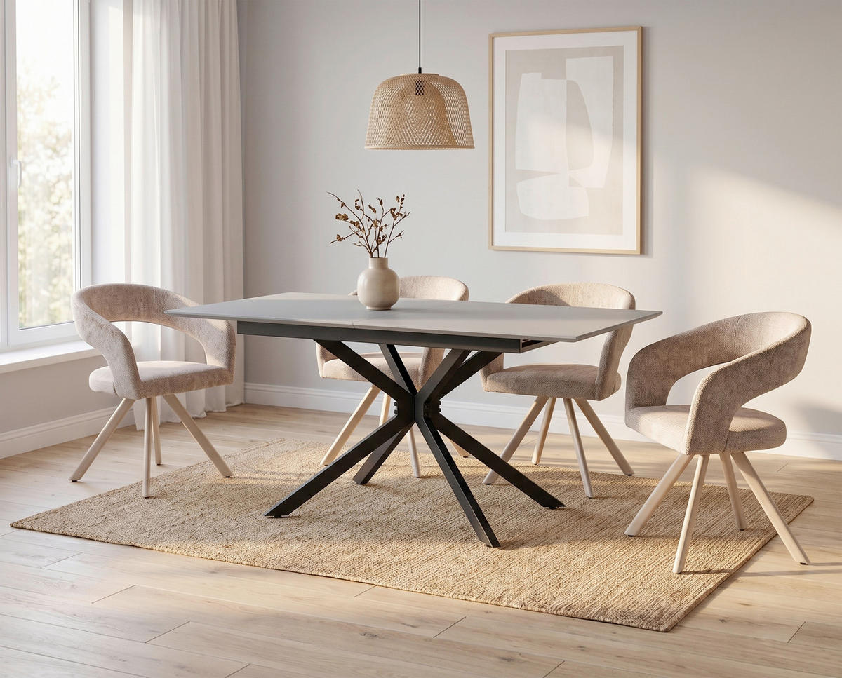 AUSZIEHTISCH 160-200/90/75 cm Nachbildung  Metall, Holzwerkstoff ausziehbar rechteckig Schwarz, Sandfarben  - Sandfarben/Schwarz, Design, Holzwerkstoff/Metall (160-200/90/75cm) - Livetastic