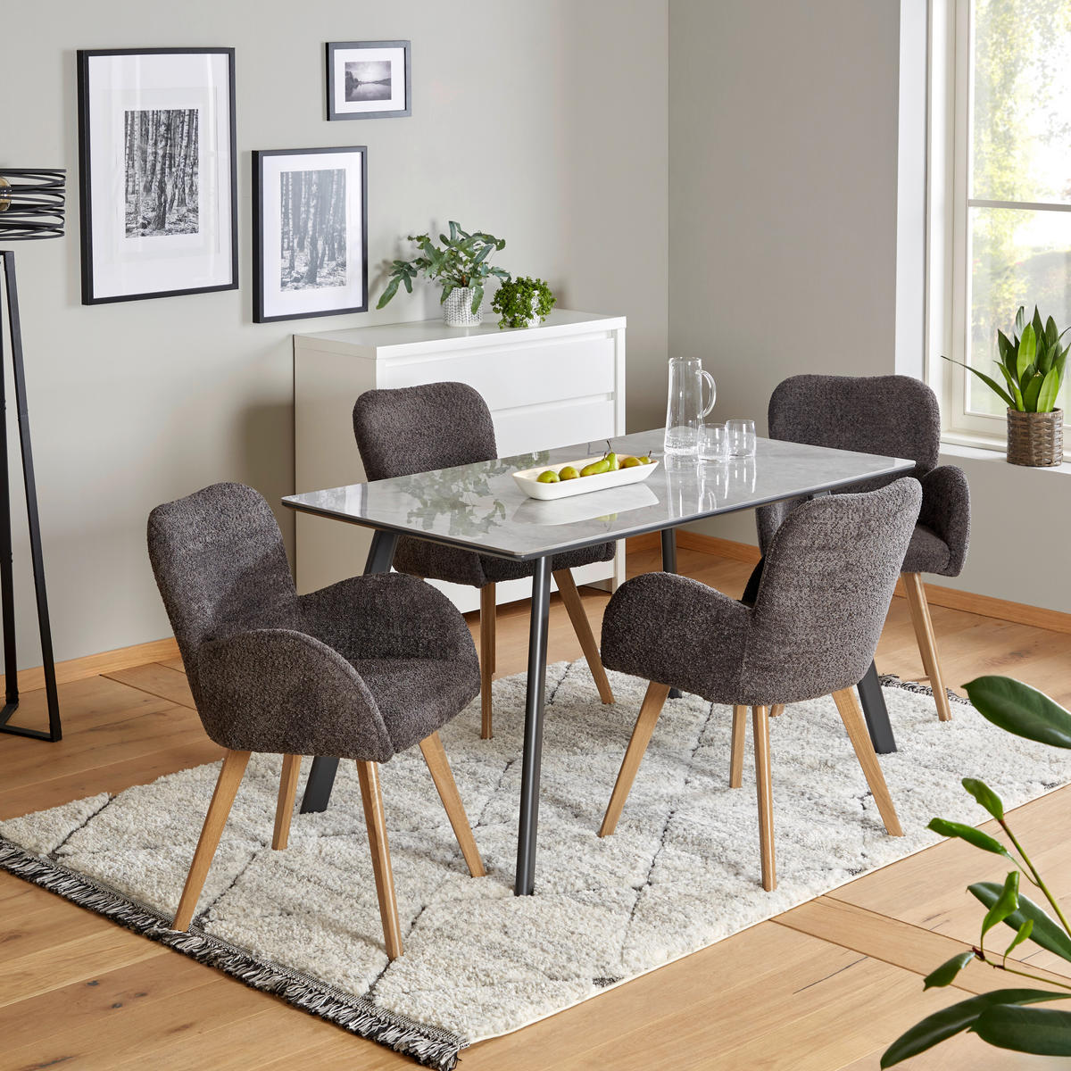 ŽIDLE S PODRUČKAMI, buklé, látka teddy, tmavě šedá - barvy dubu/tmavě šedá, Moderní, kov/dřevo (57/85/63cm) - MID.YOU