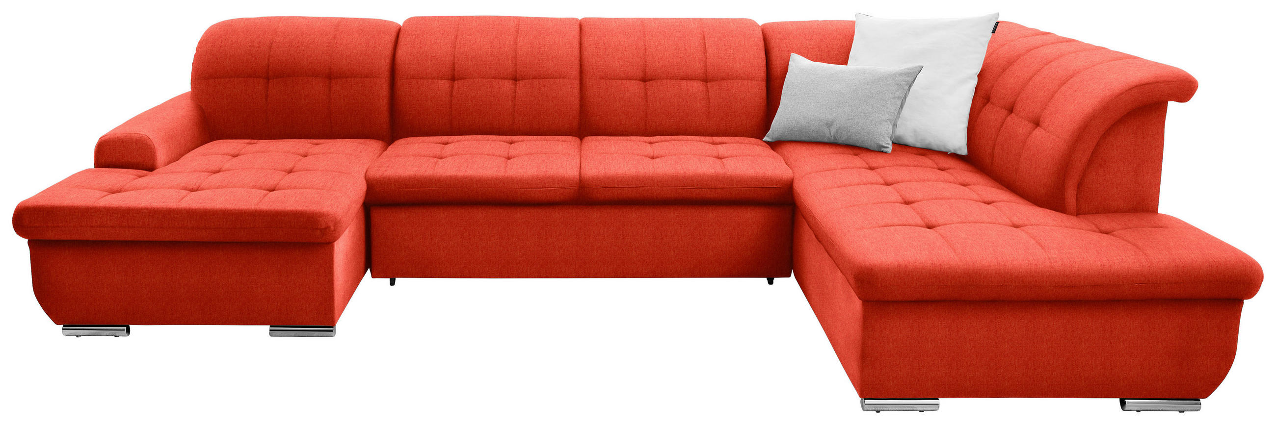 WOHNLANDSCHAFT Flachgewebe Rot  - Silberfarben/Rot, Design, Textil/Metall (145/342/208cm) - Cantus