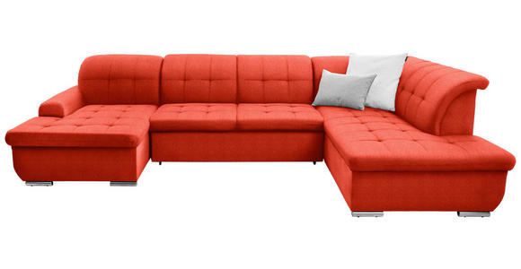 WOHNLANDSCHAFT  in Flachgewebe Rot  - Silberfarben/Rot, Design, Textil/Metall (145/342/208cm) - Cantus