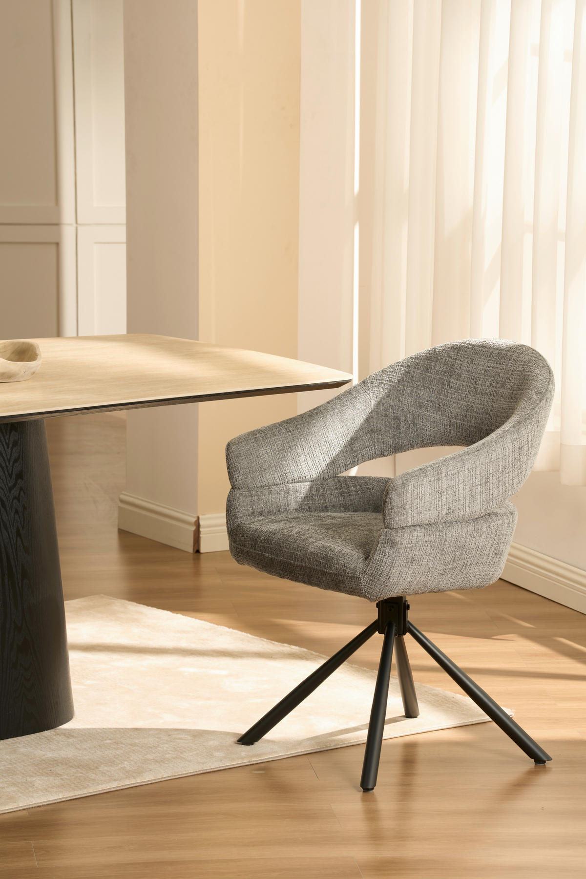 ARMLEHNSTUHL  Sitzfläche 360° drehbar Chenille  Grau  - Schwarz/Grau, MODERN, Holz/Textil (58/85/62cm) - Livetastic