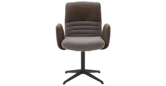 ARMLEHNSTUHL  in Stahl Flachgewebe Echtleder pigmentiert  - Dunkelbraun/Graubraun, Design, Leder/Textil (64/93/69cm) - Dieter Knoll