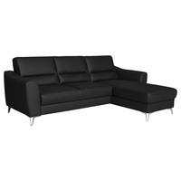 ECKSOFA Schwarz Echtleder Lederlook Bettkasten, Schlaffunktion, Rücken echt  - Chromfarben/Schwarz, Design, Leder/Textil (241/168cm) - Livetastic