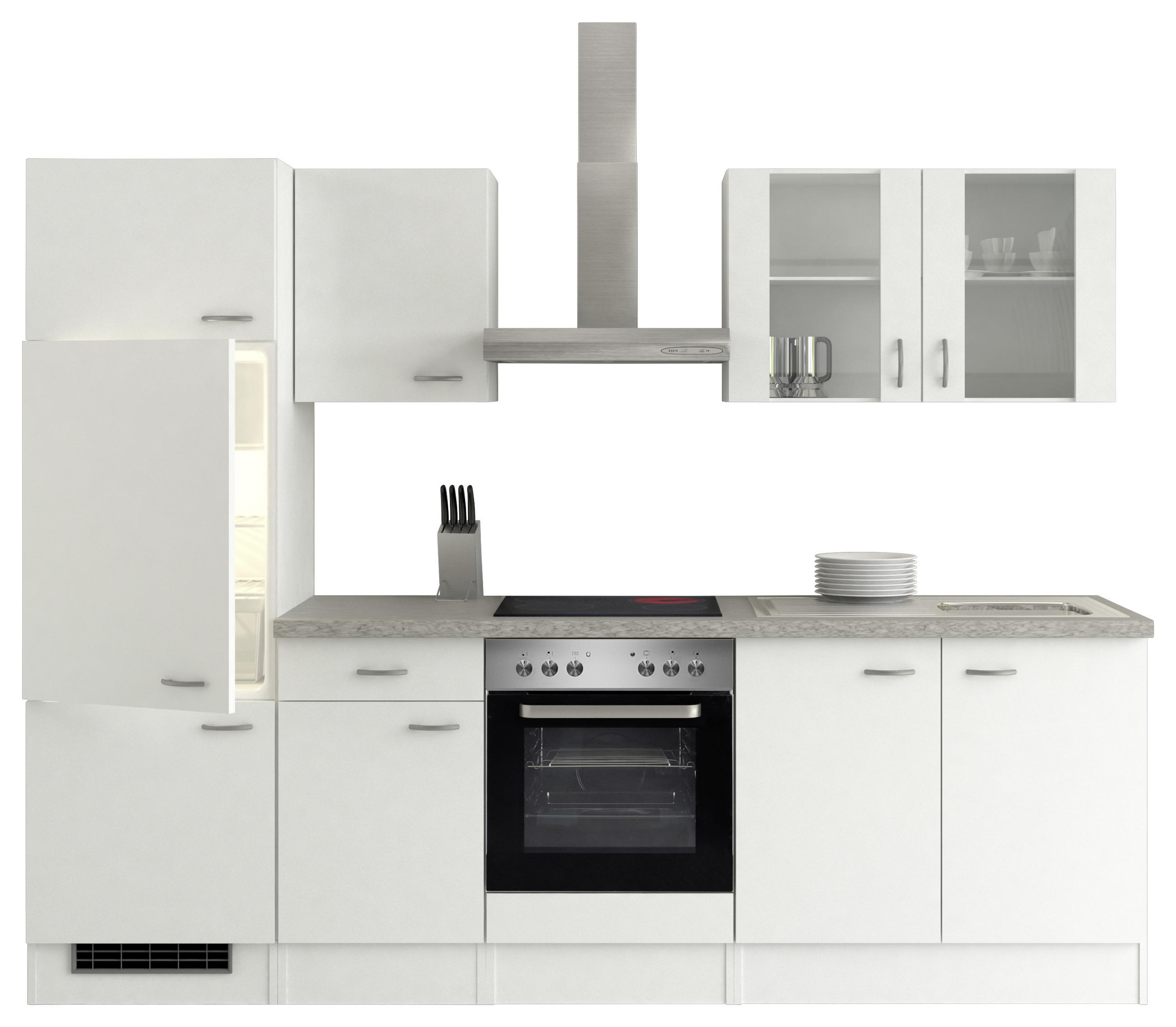 KÜCHENBLOCK 270 cm Grau, Weiß E-Geräte, Spüle - Weiß/Grau, MODERN (270cm) - MID.YOU