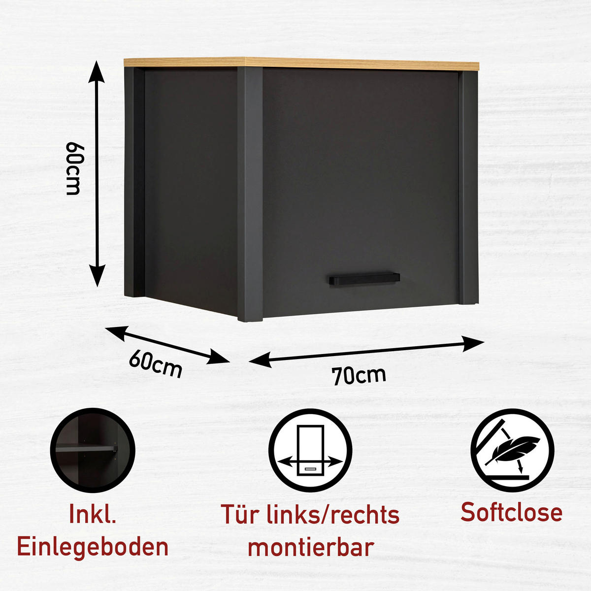 AUFSATZSCHRANK 70/60,5/60 cm   - Anthrazit/Schwarz, MODERN, Holzwerkstoff/Metall (70/60,5/60cm) - home24