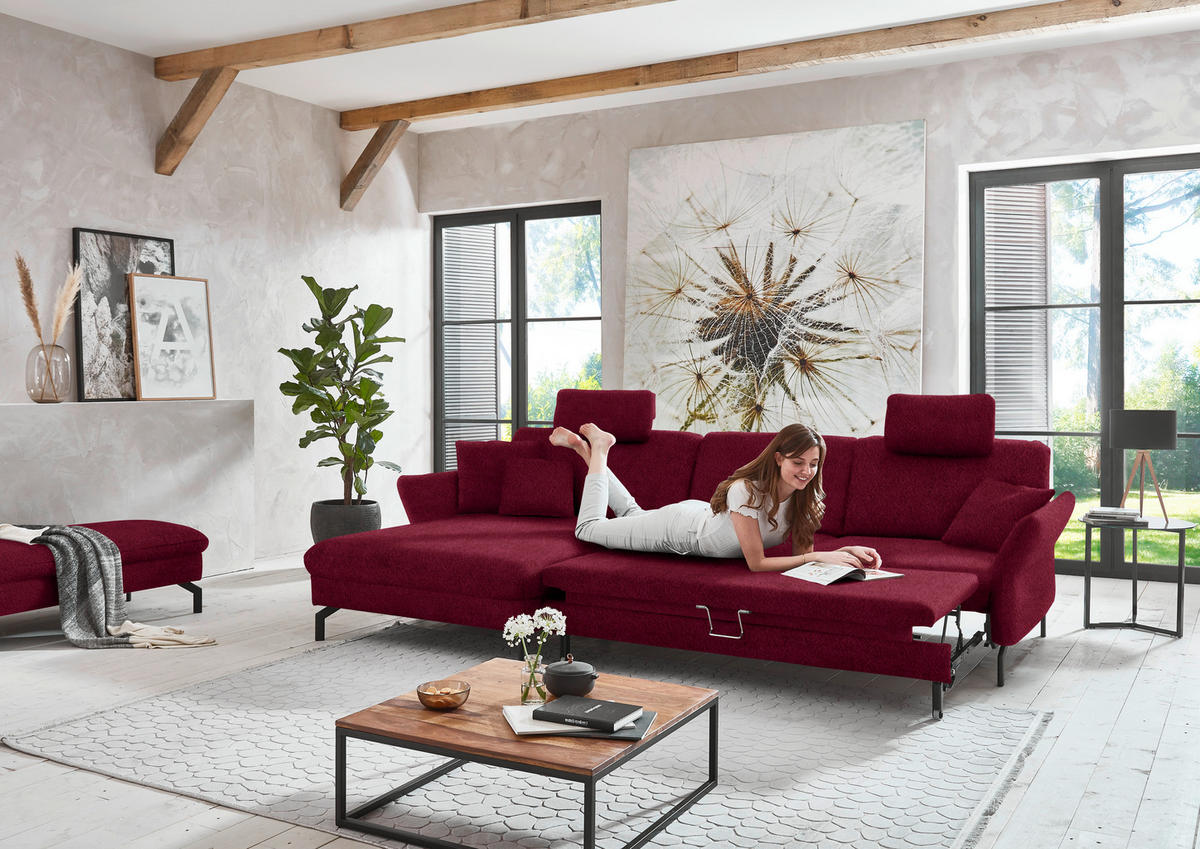 ECKSOFA in Velours Beere  - Beere/Schwarz, Design, Textil/Metall (179/306cm) - Beldomo System
