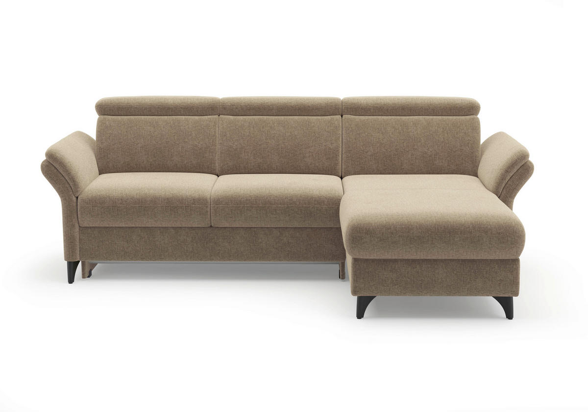 ECKSOFA Flachgewebe Hellbraun  - Hellbraun/Schwarz, Konventionell, Textil/Metall (253/166cm) - Sit & More